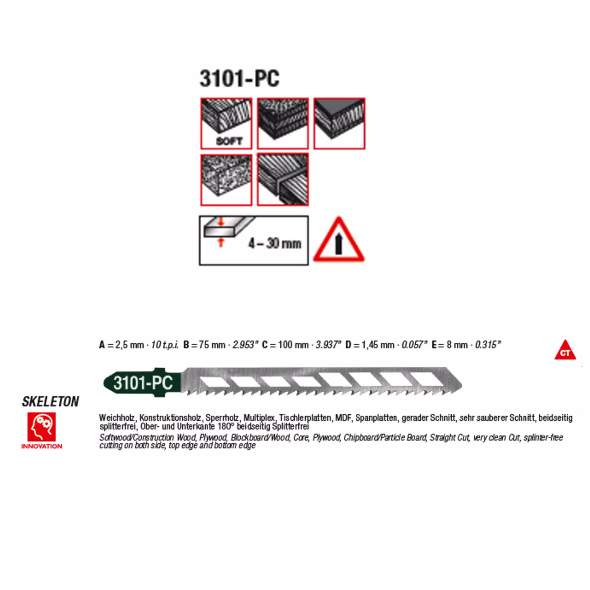 Lame de scie sauteuse CV affûtée, conique, squelette longueur totale 100/longueur dentée 75 mm, pas de dent 2,5 mm avec le GTIN 4028655310103 Lame de scie sauteuse CV affûtée, conique, squelette longueur totale 100/longueur dentée 75 mm, pas de dent 2,5 mm de MPS avec réf. 3101-PC-5
