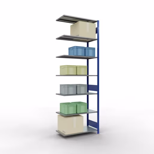 Rayonnage supplémentaire, rayonnage à étagères, système enfichable MULTIplus150, 3000 x 1000 x 500 mm, 7 étagères, RAL 5010 bleu gentiane/galvanisé de Schulte Lagertechnik avec le numéro d'article. 12757-LR-B