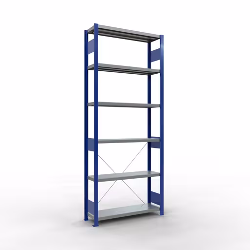 Étagère de base, étagère, système enfichable MULTIplus250, 2500 x 1000 x 300 mm, 6 étagères, traverse, RAL 5010 bleu gentiane/galvanisé de la marque Schulte Lagertechnik de la gamme de produits système enfichable