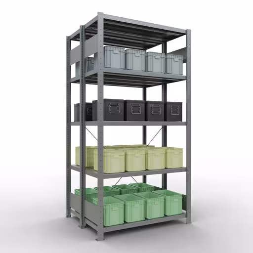 Étagère de base, étagère double, système d'étagères MULTIplus250, 2000 x 1000 x (2x400) mm, 2x5 étagères, traverse, galvanisé de Schulte Lagertechnik de la catégorie étagères