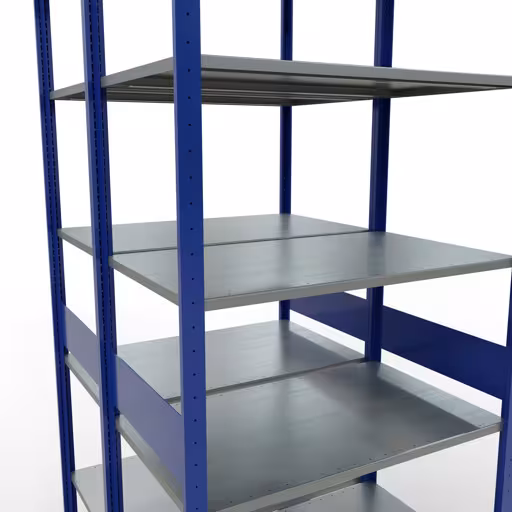 Produktbild Nr.7 des Artikels Grundregal, Doppelregal, Fachbodenregal Stecksystem MULTIplus150, 3000 x 1000 x (2x600) mm (HxBxT), 2x7 Fachböden, Längenriegel, RAL 5010 enzianblau aus der Produktreihe Fachbodenregale von der Marke Schulte Lagertechnik