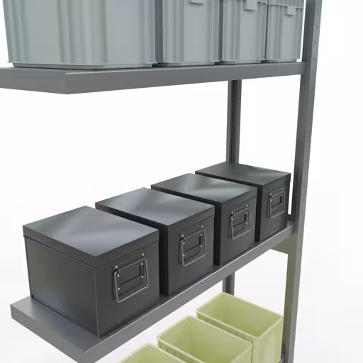 Scaffali aggiuntivi, scaffali, sistema a innesto MULTIplus250, 3000 x 1000 x 300 mm (AxLxP), 7 ripiani, barre longitudinali, zincato con l'articolo n. 12937-LR Scaffali aggiuntivi, scaffali, sistema a innesto MULTIplus250, 3000 x 1000 x 300 mm (AxLxP), 7 ripiani, barre longitudinali, zincato di Schulte Lagertechnik della categoria Sistemi a innesto