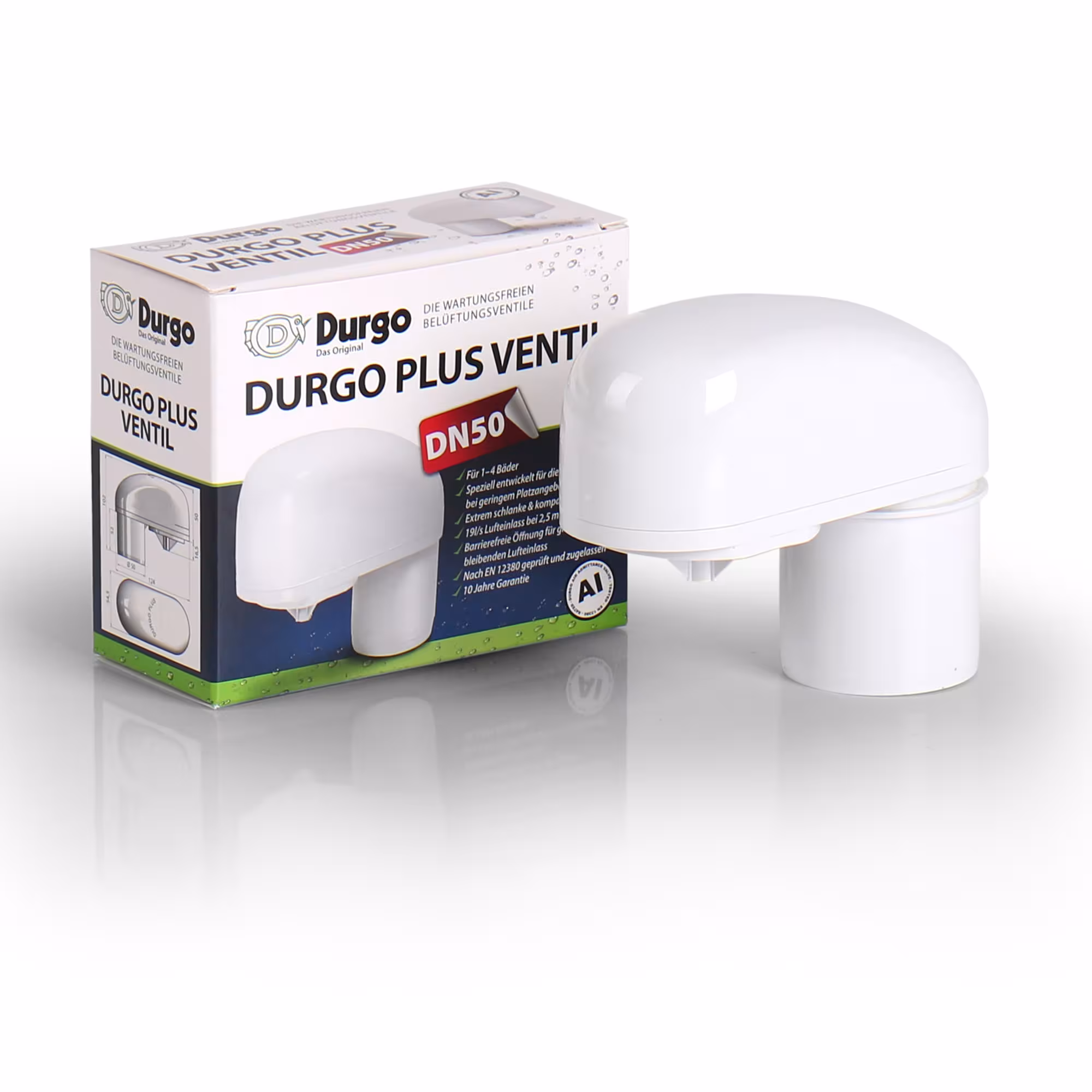Valvola di ventilazione DN 50 Valvola Plus per installazione salvaspazio di Durgo con articolo n. 7000055