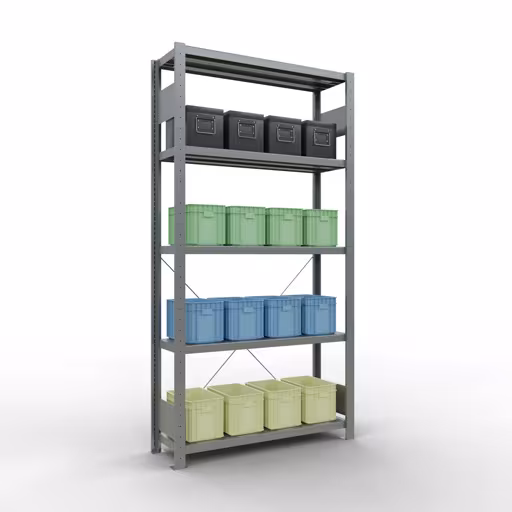 Immagine del prodotto n. 15 dell'articolo scaffale base, scaffale, sistema a innesto MULTIplus330, 2000 x 1000 x 300 mm (AxLxP), 5 ripiani, traversa, zincato Figura n. 15 dell'articolo scaffale base, scaffale, sistema a innesto MULTIplus330, 2000 x 1000 x 300 mm (AxLxP), 5 ripiani, traversa, zincato del gruppo di prodotti sistema a innesto della marca Schulte Lagertechnik