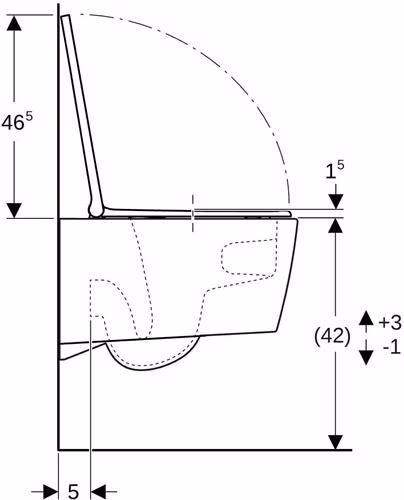 Technische Zeichnung 3970817 Geberit ONE Set WC sospeso con sedile WC bianco/cromato lucido, KeraTect