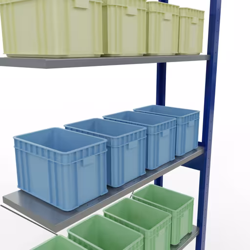 Rayonnage supplémentaire, étagère, système enfichable MULTIplus85, 2500 x 1000 x 300 mm (HxLxP), 6 étagères, traverse, RAL 5010 bleu gentiane de la catégorie des étagères supplémentaires avec le GTIN 4004514284631 Rayonnage supplémentaire, étagère, système enfichable MULTIplus85, 2500 x 1000 x 300 mm, 6 étagères, traverse, RAL 5010 bleu gentiane de la marque Schulte Lagertechnik de la gamme de produits du système enfichable