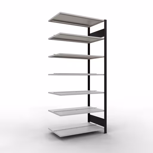 Scaffale aggiuntivo, scaffale per ufficio, sistema a innesto MULTIplus150, 2300 x 1000 x 600 mm (AxLxP), 7 ripiani, barre longitudinali, con fermo centrale, nero/grigio chiaro, sistema a innesto, articolo n. 36052-S
