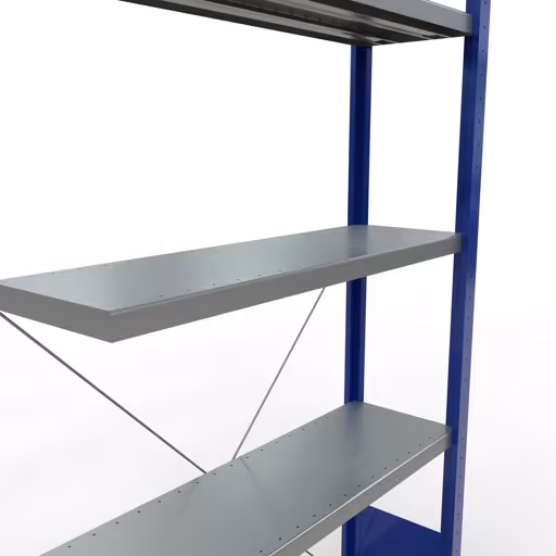 Étagère supplémentaire, étagère, système enfichable MULTIplus330, 2000 x 1000 x 300 mm (HxLxP), 5 étagères, traverse, RAL 5010 bleu gentiane/galvanisé de la catégorie étagère supplémentaire avec le GTIN 4004514250568 Rayonnage supplémentaire, étagère, système enfichable MULTIplus330, 2000 x 1000 x 300 mm, 5 étagères, RAL 5010 bleu gentiane/galvanisé de la marque Schulte Lagertechnik de la gamme de produits du système enfichable