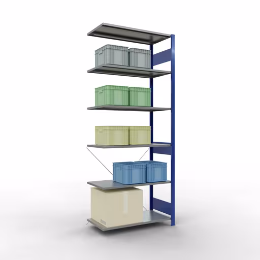 Image du produit n° 14 de l'article Rayonnage complémentaire, rayonnage à étagères, système enfichable MULTIplus85, 2500 x 1000 x 500 mm (HxLxP), 6 étagères, traverse, RAL 5010 bleu gentiane Figure n° 14 de l'article étagère complémentaire, étagère à étagères, système enfichable MULTIplus85, 2500 x 1000 x 500 mm, 6 étagères, traverse, RAL 5010 bleu gentiane du groupe de produits système enfichable de la marque Schulte Lagertechnik