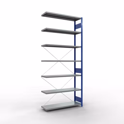 Figure n° 14 de l'article étagère complémentaire, étagère à étagères, système enfichable MULTIplus250, 3000 x 1300 x 400 mm, 7 étagères, RAL 5010 bleu gentiane/galvanisé du groupe de produits système enfichable de Schulte Lagertechnik