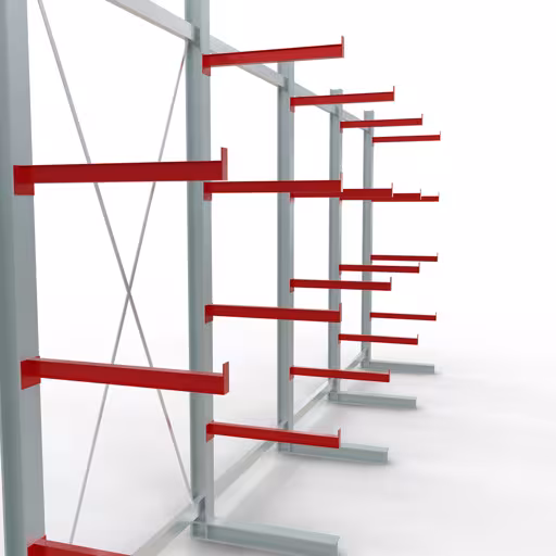 Autre vue de l'article Étagère complète K 6000, unilatérale, 3000 x 7500 x 750 mm, RAL 7001 / RAL 3000, 5 niveaux de stockage de la catégorie rayonnages cantilever