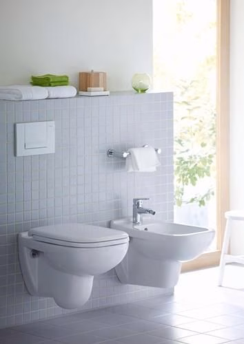 Ensemble de WC suspendu Duravit D-Code, rimless, chasse d'eau basse, blanc, siège WC avec abaissement automatique inclus