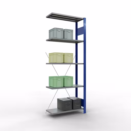 Image du produit n° 6 de l'article étagère complémentaire, étagère, système enfichable MULTIplus150, 2000 x 750 x 300 mm, 5 étagères, RAL 5010 bleu gentiane/galvanisé/galvanisé de la gamme de produits du système enfichable de Schulte Lagertechnik
