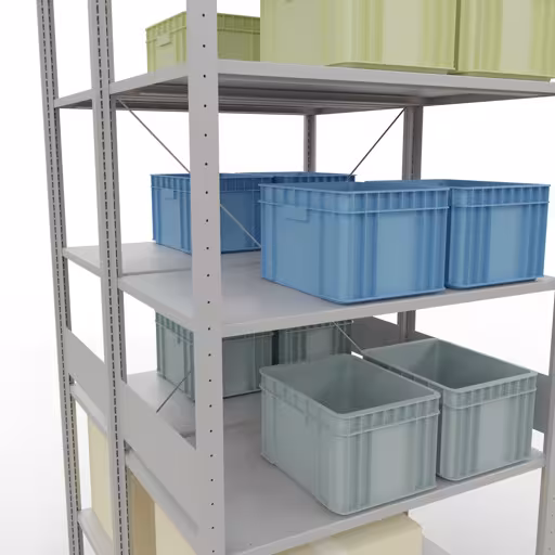 Étagère de base, étagère double, système d'étagères MULTIplus150, 3000 x 1000 x (2x1200) mm (HxLxP), 2x7 étagères, traverse, RAL 7035 gris clair de la catégorie étagères doubles avec le GTIN 4058255035212 Étagère de base, étagère double, système d'étagères MULTIplus150, 3000 x 1000 x (2x1200) mm, 2x7 étagères, traverse, RAL 7035 gris clair de la marque Schulte Lagertechnik de la gamme d'étagères