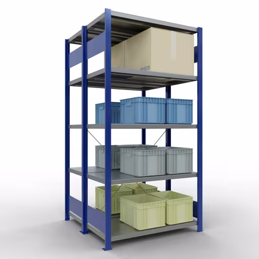 Figura n. 16 dell'articolo scaffale base, scaffale doppio, sistema di scaffali MULTIplus250, 2000 x 1000 x (2x500) mm (AxLxP), 2x5 ripiani, traversa, RAL 5010 blu genziana del gruppo di prodotti scaffali della marca Schulte Lagertechnik