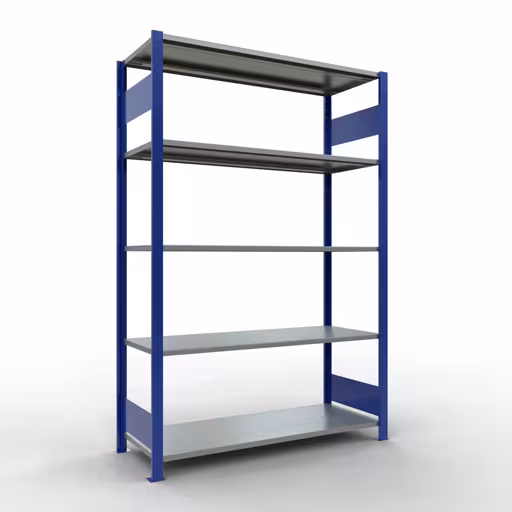 Étagère de base, étagère, système enfichable MULTIplus150, 2000 x 1300 x 500 mm, 5 étagères, RAL 5010 bleu gentiane/galvanisé de Schulte Lagertechnik de la catégorie système enfichable