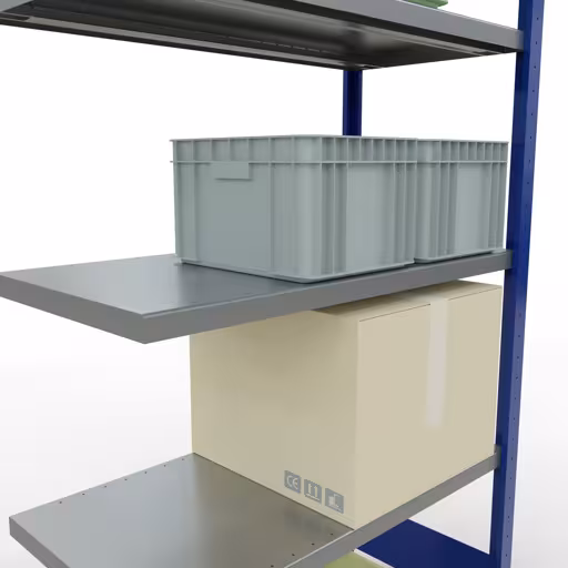 Scaffali aggiuntivi, scaffali, sistema a innesto MULTIplus250, 2000 x 1000 x 500 mm (AxLxP), 5 ripiani, barre longitudinali, RAL 5010 blu genziana/zincato di Schulte Lagertechnik della categoria Sistemi a innesto