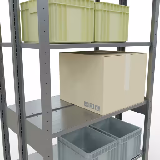 Image du produit n° 12 de l'article Étagère de base, étagère double, système d'étagères enfichables MULTIplus150, 2500 x 1000 x (2x300) mm (HxLxP), 2x6 étagères, barres de longueur, galvanisé Figure n° 12 de l'article étagère de base, étagère double, système d'étagères enfichables MULTIplus150, 2500 x 1000 x (2x300) mm, 2x6 étagères, galvanisées du groupe de produits étagères de la marque Schulte Lagertechnik