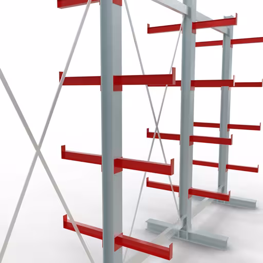 Scaffale completo K 3000, bifacciale, 2500 x 3900 x 400 mm, RAL 7001 / RAL 3000, 5 livelli di stoccaggio di Schulte Lagertechnik della categoria scaffalature cantilever