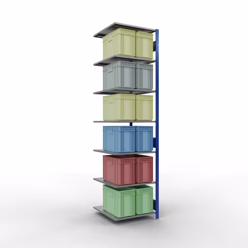 Une autre vue de l'article Étagère complémentaire, système enfichable MULTIplus150, 3000 x 750 x 800 mm, 7 étagères, RAL 5010 bleu gentiane/galvanisé/galvanisé de la catégorie étagère complémentaire