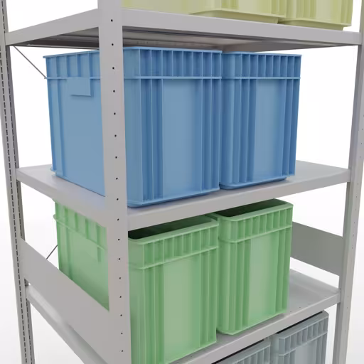 Image du produit n° 15 de l'article étagère de base, étagère, système enfichable MULTIplus330, 3000 x 1000 x 800 mm (HxLxP), 7 étagères, traverse, RAL 7035 gris clair Figure n° 15 de l'article étagère de base, système d'étagères enfichables MULTIplus330, 3000 x 1000 x 800 mm, 7 étagères, RAL 7035 gris clair du groupe de produits système enfichable de la marque Schulte Lagertechnik