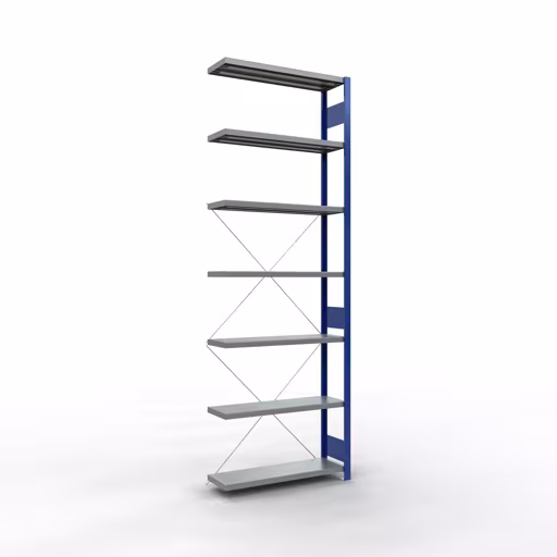 Étagère supplémentaire, étagère, système enfichable MULTIplus330, 3000 x 1000 x 300 mm (HxLxP), 7 étagères, traverse, RAL 5010 bleu gentiane/galvanisé, étagère supplémentaire, réf. 13937-B