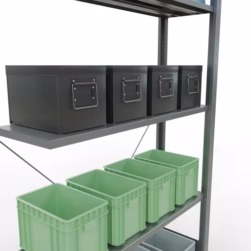 Image du produit n° 15 de l'article Rayonnage complémentaire, rayonnage à étagères, système enfichable MULTIplus85, 2000 x 1000 x 300 mm (HxLxP), 5 étagères, traverse, galvanisé Figure n° 15 de l'article étagère complémentaire, étagère à étagères, système enfichable MULTIplus85, 2000 x 1000 x 300 mm, 5 étagères, traverse, galvanisée du groupe de produits système enfichable de la marque Schulte Lagertechnik