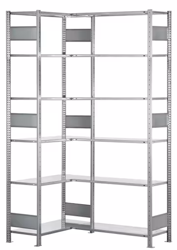 Scaffale angolare (campi A + B) 2500 x 1000 x 400, 2x6 ripiani, barre longitudinali, zincato della marca Schulte Lagertechnik dalla gamma di prodotti Scaffali
