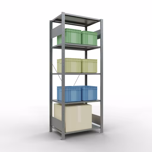 Image supplémentaire de l'article Étagère de base, étagère à étagères, système enfichable MULTIplus150, 2000 x 750 x 500 mm, 5 étagères, traverse, galvanisé Représentation supplémentaire de l'article étagère de base, étagère à étagères, système enfichable MULTIplus150, 2000 x 750 x 500 mm, 5 étagères, galvanisé à partir de l'étagère de base