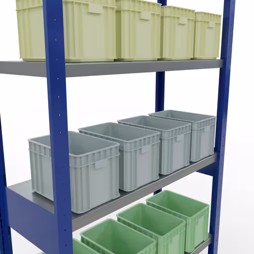 Image du produit n° 15 de l'article étagère de base, étagère, système enfichable MULTIplus250, 2500 x 1000 x 400 mm, 6 étagères, barres de longueur, RAL 5010 bleu gentiane/galvanisé Figure n° 15 de l'article étagère de base, étagère, système enfichable MULTIplus250, 2500 x 1000 x 400 mm, 6 étagères, RAL 5010 bleu gentiane/galvanisé du groupe de produits système enfichable de Schulte Lagertechnik