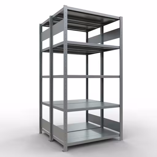 Scaffale base, scaffale doppio, sistema di scaffalature MULTIplus250, 2000 x 1000 x (2x500) mm (AxLxP), 2x5 ripiani, barre longitudinali, zincato di Schulte Lagertechnik Scaffale base, scaffale doppio, sistema a innesto per scaffale MULTIplus250, 2000 x 1000 x (2x500) mm (AxLxP), 2x5 ripiani, barre longitudinali, zincato, ripiani doppi, articolo n. 17950