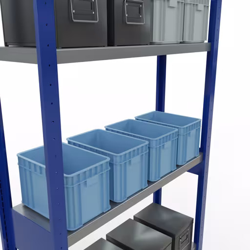 Image du produit n° 15 de l'article étagère de base, étagère, système enfichable MULTIplus250, 3000 x 1000 x 300 mm, 7 étagères, barre de longueur, RAL 5010 bleu gentiane/galvanisé Figure n° 15 de l'article étagère de base, étagère, système enfichable MULTIplus250, 3000 x 1000 x 300 mm, 7 étagères, RAL 5010 bleu gentiane/galvanisé du groupe de produits système enfichable de Schulte Lagertechnik