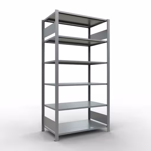 Étagère de base, étagère de bureau, système enfichable MULTIplus150, 2000 x 1000 x 600 mm (HxLxP), 6 étagères, barres de longueur, galvanisées, sans butée centrale, système enfichable, réf. 17761