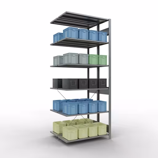 Figura n. 13 dell'articolo scaffale aggiuntivo, scaffale doppio, sistema a innesto per scaffali MULTIplus150, 2500 x 1000 x (2x400) mm (AxLxP), 2x6 ripiani, traversa, zincato del gruppo di prodotti scaffali della marca Schulte Lagertechnik