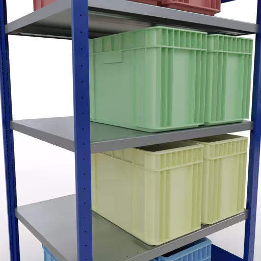 Figura n. 14 dell'articolo scaffale base, scaffale, sistema a innesto MULTIplus250, 2000 x 1000 x 800 mm (AxLxP), 5 ripiani, barre longitudinali, RAL 5010 blu genziana/zincato del gruppo di prodotti sistema a innesto della marca Schulte Lagertechnik