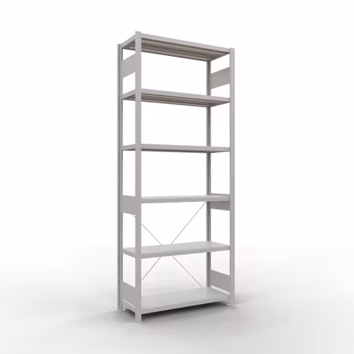 Scaffale base, scaffale, sistema a innesto MULTIplus250, 2500 x 1000 x 400 mm (AxLxP), 6 ripiani, traversa, RAL 7035 grigio chiaro di Schulte Lagertechnik della categoria Sistema a innesto