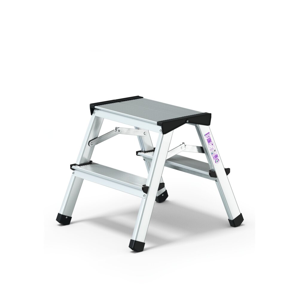 Escabeau pliant domestique Munk, 2 marches, par Günzburger Steigtechnik Escabeau pliant Munk pour la maison, 2 marches, de la catégorie « Escabeaux », référence 011162