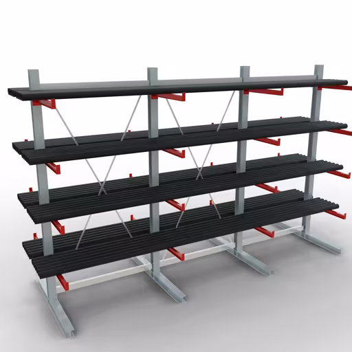 Figura n. 12 dell'articolo Scaffale completo K 6000, bilaterale, 3000 x 6000 x 2x 750 mm, RAL 7001 / RAL 3000, 5 livelli di stoccaggio del gruppo di prodotti scaffalature cantilever della marca Schulte Lagertechnik