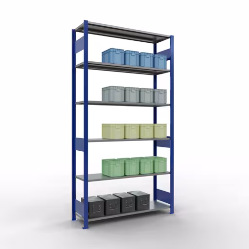 Image du produit n° 15 de l'article étagère de base, système enfichable MULTIplus150, 2500 x 1300 x 400 mm, 6 étagères, RAL 5010 bleu gentiane/galvanisé de la gamme de produits système enfichable de la marque Schulte Lagertechnik