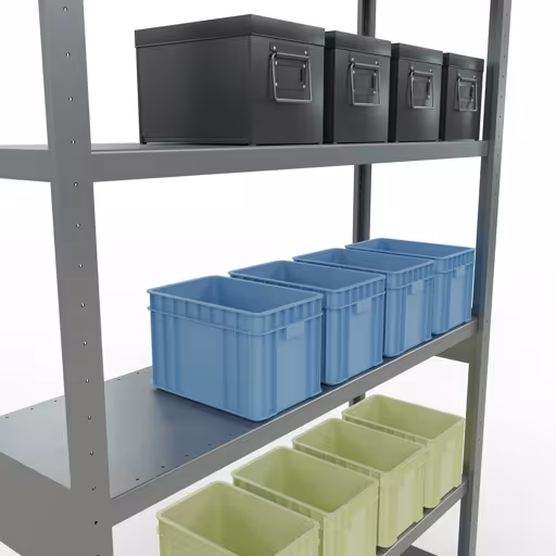 Représentation supplémentaire de l'article étagère de base, étagère à étagères, système enfichable MULTIplus250, 2500 x 1300 x 400 mm, 6 étagères, galvanisé à partir de l'étagère de base