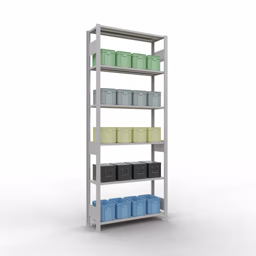 Image du produit n° 15 de l'article étagère de base, étagère, système enfichable MULTIplus85, 2500 x 1000 x 300 mm (HxLxP), 6 étagères, barres de longueur, RAL 7035 gris clair Figure n° 15 de l'article étagère de base, système d'étagères enfichables MULTIplus85, 2500 x 1000 x 300 mm, 6 étagères, gris clair RAL 7035 du groupe de produits système enfichable de la marque Schulte Lagertechnik