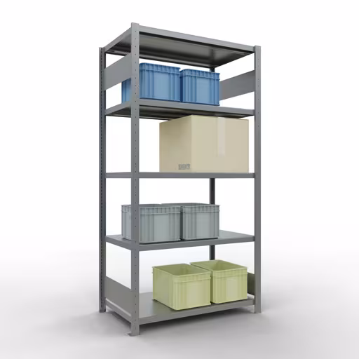 Étagère de base, étagère à étagères, système enfichable MULTIplus330, 2000 x 1000 x 600 mm, 5 étagères, galvanisées de Schulte Lagertechnik avec le numéro d'article. 13960-LR