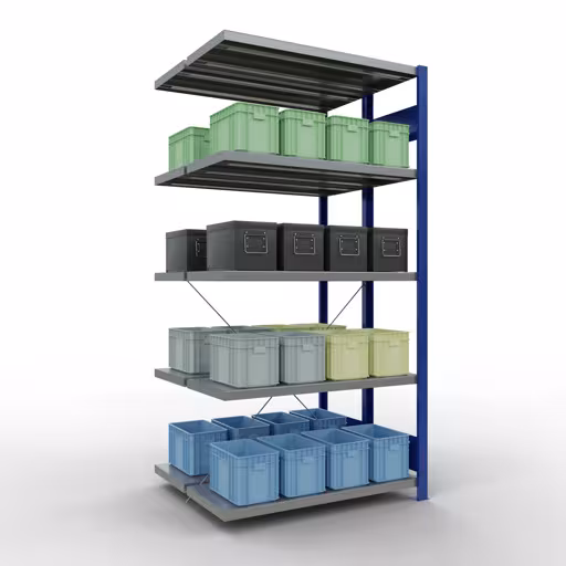 Figura n. 15 dell'articolo scaffale aggiuntivo, scaffale doppio, sistema di scaffali MULTIplus250, 2000 x 1000 x (2x400) mm (AxLxP), 2x5 ripiani, traversa, RAL 5010 blu genziana del gruppo di prodotti scaffali della marca Schulte Lagertechnik