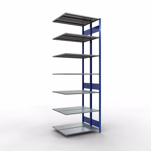 Étagères supplémentaires, étagères doubles, système d'étagères MULTIplus150, 3000 x 1000 x (2x400) mm, 2x7 étagères, RAL 5010 bleu gentiane de Schulte Lagertechnik avec le numéro d'article : 33147-B