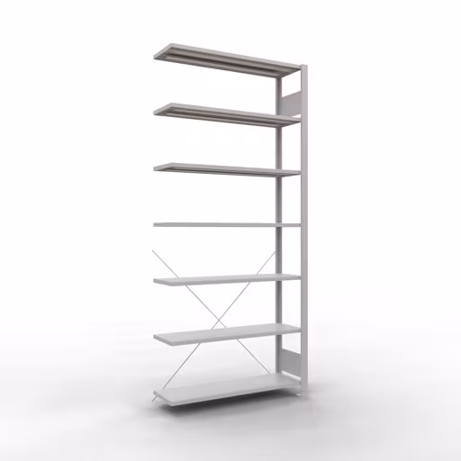 Scaffale aggiuntivo, scaffale per ufficio, sistema a innesto MULTIplus85, 2300 x 1000 x 300 mm (AxLxP), 7 ripiani, traversa, senza barra di arresto, grigio chiaro di Schulte Lagertechnik Scaffale sovrapponibile, scaffale per ufficio, sistema a innesto MULTIplus85, 2300 x 1000 x 300 mm (AxLxP), 7 ripiani, traversa, senza barra di arresto, grigio chiaro, sistema a innesto, articolo n. 36034