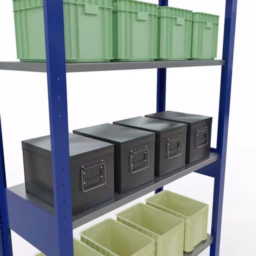 Immagine del prodotto n. 15 dell'articolo scaffale base, scaffale, sistema a innesto MULTIplus85, 2500 x 1000 x 400 mm (AxLxP), 6 ripiani, barre longitudinali, RAL 5010 blu genziana Figura n. 15 dell'articolo scaffale base, sistema a innesto per scaffale MULTIplus85, 2500 x 1000 x 400 mm (AxLxP), 6 ripiani, barre longitudinali, RAL 5010 blu genziana del gruppo di prodotti sistema a innesto della marca Schulte Lagertechnik