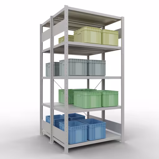 Image supplémentaire de l'article Étagère de base, étagère double, système d'étagère enfichable MULTIplus250, 2000 x 1000 x (2x500) mm, 2x5 étagères, traverse, RAL 7035 gris clair Image supplémentaire de l'article Étagère de base, étagère double, système d'étagères enfichable MULTIplus250, 2000 x 1000 x (2x500) mm, 2x5 étagères, RAL 7035 gris clair à partir d'étagères doubles