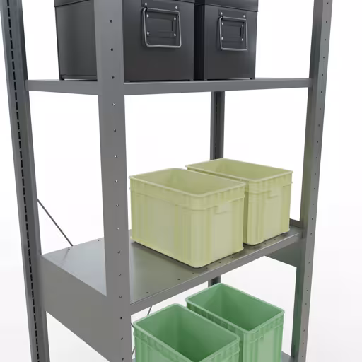 Une autre vue de l'article étagère de base, étagère, système enfichable MULTIplus150, 2500 x 750 x 400 mm, 6 étagères, galvanisée de la catégorie système enfichable