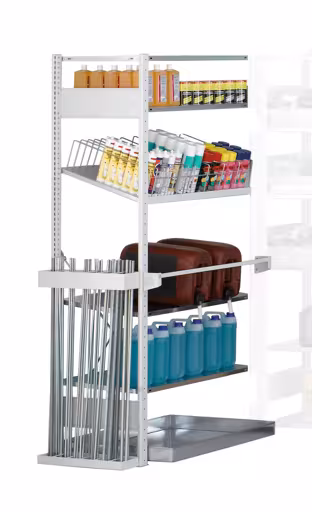 , module d'étagères M1, 2000 x 1000 x 500 mm, RAL 7035 gris clair/galvanisé, 4 étagères MULTIplus150 de Schulte Lagertechnik de la gamme de produits du système enfichable