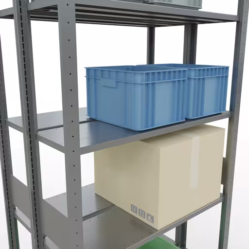 Image du produit n° 14 de l'article Étagère de base, étagère double, système d'étagères MULTIplus150, 3000 x 1000 x (2x300) mm (HxLxP), 2x7 étagères, barres de longueur, galvanisé Figure n° 14 de l'article étagère de base, étagère double, système d'étagères enfichables MULTIplus150, 3000 x 1000 x (2x300) mm, 2x7 étagères, galvanisées du groupe de produits étagères de la marque Schulte Lagertechnik